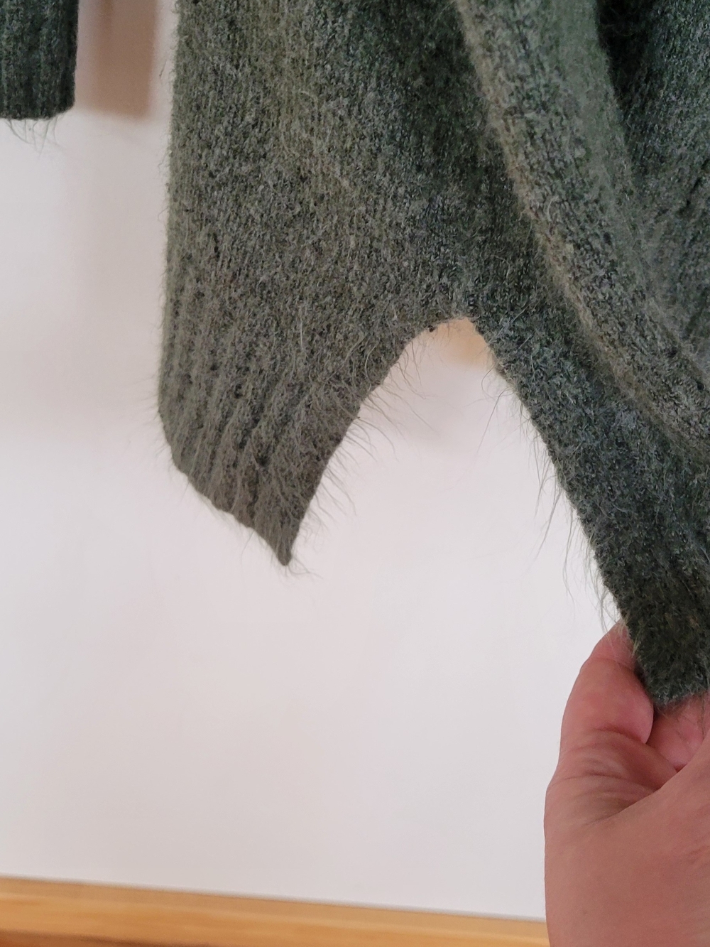 George Ultra Soft V-Neck Olive Green Knit High-Low Sweater - Picture 3 of 4